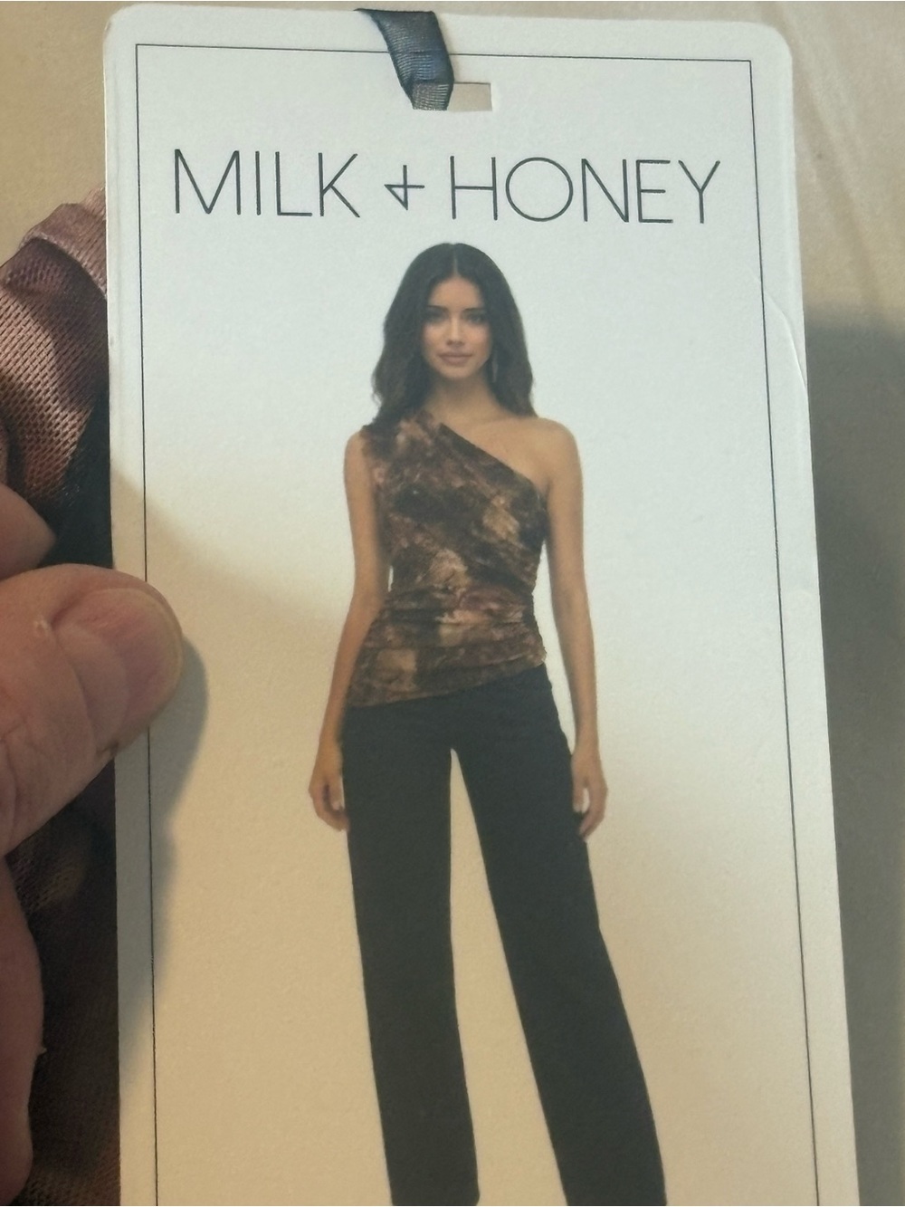 Milk & Honey One-Shoulder Printed Top in Brown